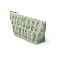 Stamped Leaves Accessory Pouch w T-bottom in Green